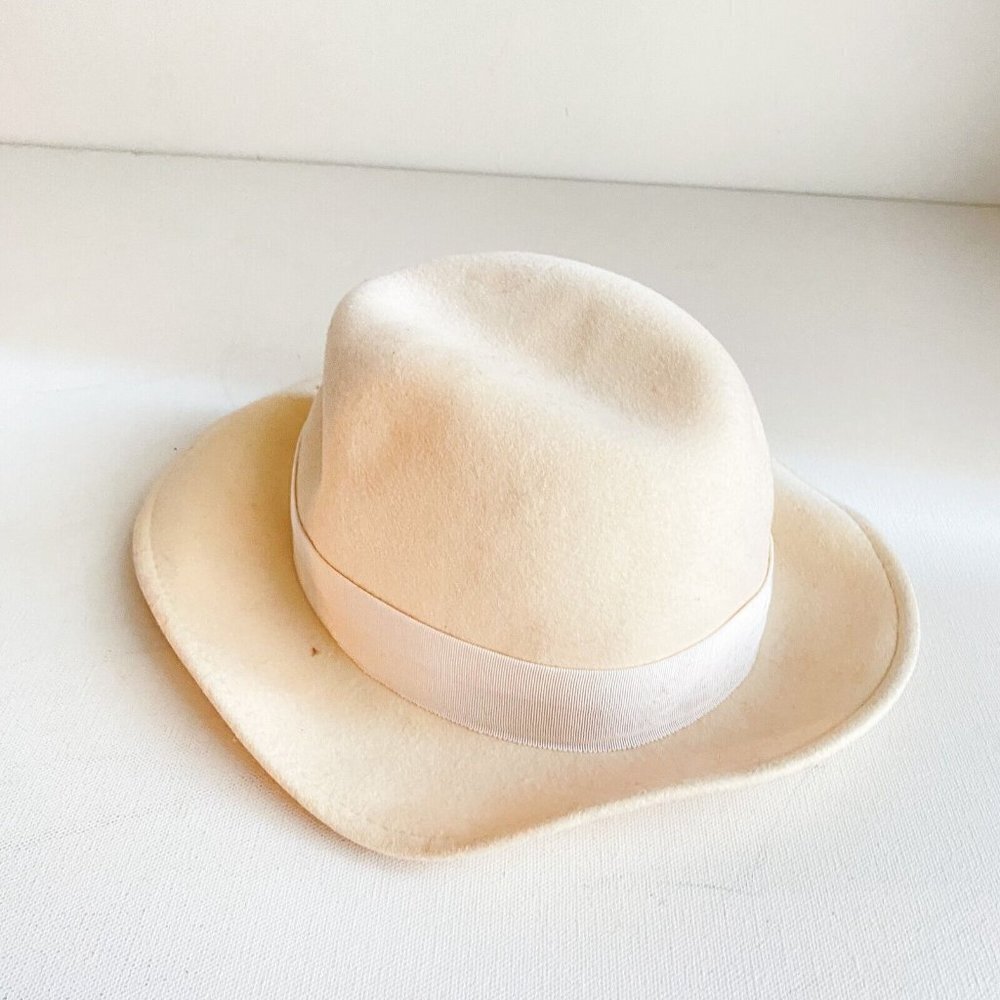 Vintage Eaton's Cream Ivory Bow Feather Detail  Unisex Fedora M - Picture 4 of 8